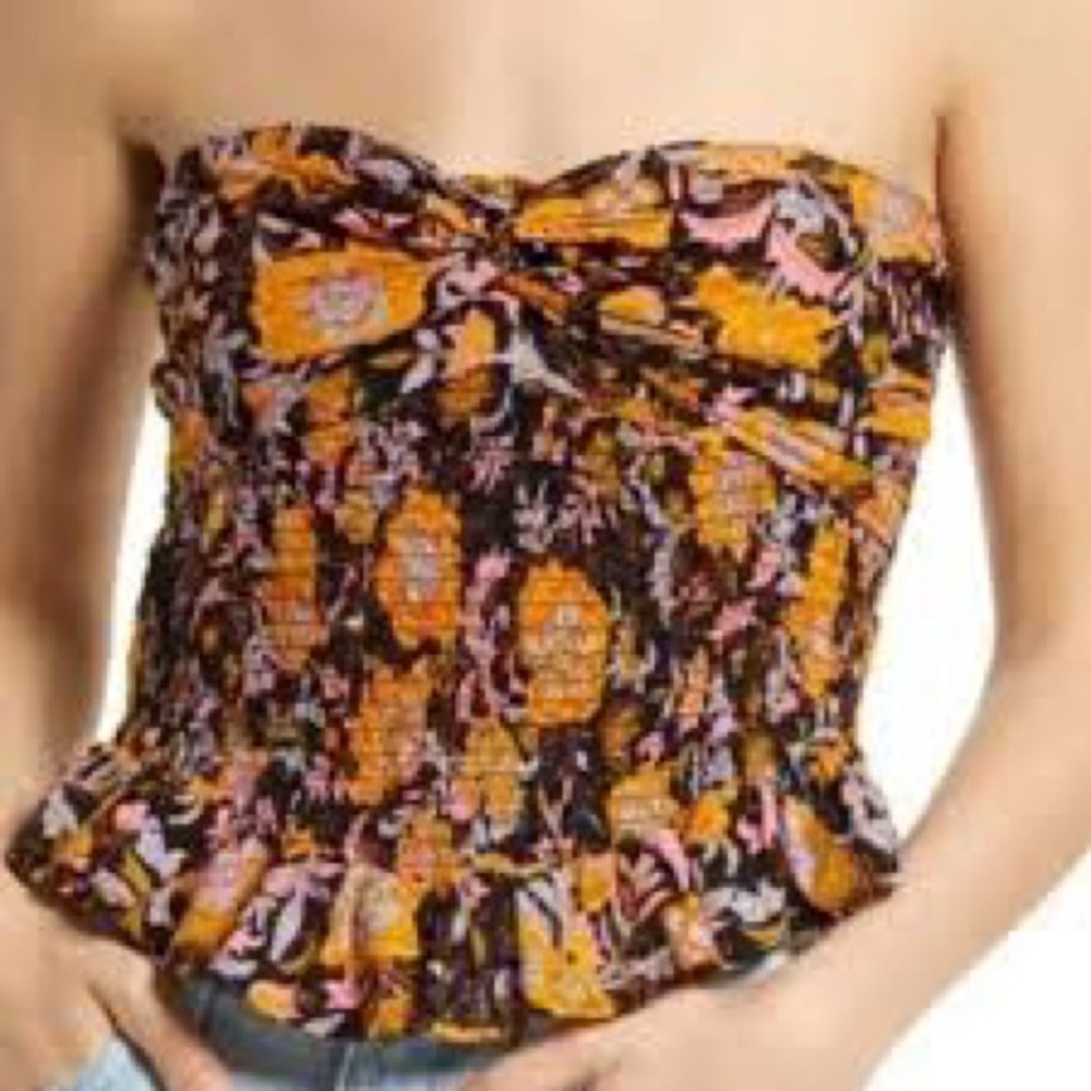 Free People Boho Floral Strapless Tube Top, Small, 100% Cotton